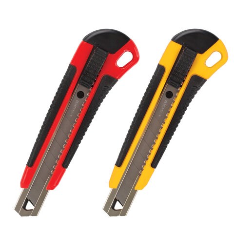 Нож канцелярский 18 мм BRAUBERG "Universal", 3 лезвия в комплекте, автофиксатор, резиновые вставки, 230919 230919