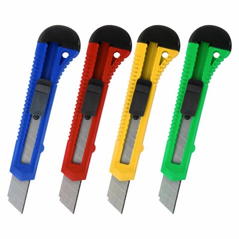 Нож канцелярский 18 мм STAFF EVERYDAY, фиксатор, матовый корпус ассорти, упаковка с подвесом, 238179 238179