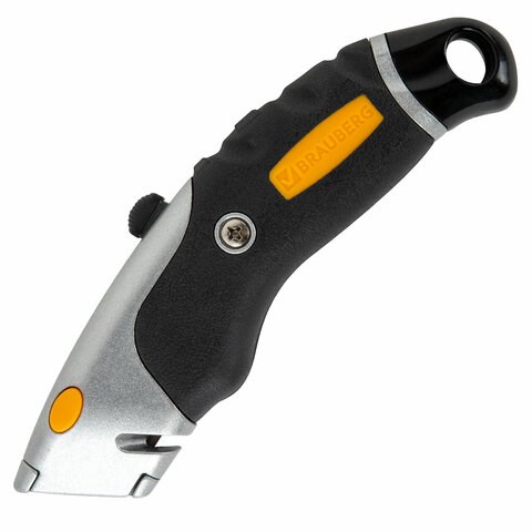 Нож универсальный мощный алюминиевый BRAUBERG "Heavy duty M", автофиксатор, резиновые вставки, 238736 238736