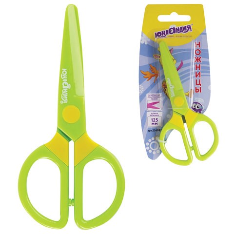 Ножницы ЮНЛАНДИЯ "МУЛЬТЯШКИ", 125 мм, с безопасными пластиковыми лезвиями, зеленые, 236983 236983