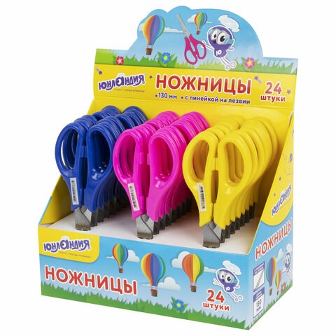 Ножницы ЮНЛАНДИЯ 130 мм, с линейкой, цвет ассорти, в дисплее, 238342 238342