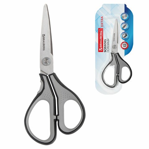 Ножницы BRAUBERG "SUPER", 175 мм, серо-черные, 2-х сторонняя заточка, эргономичные ручки, 237295 237295