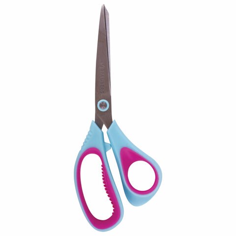 Ножницы BRAUBERG "Universal", 216 мм бирюзово-фиолетовые, ассиметричные, ребристые резиновые вставки, 236453 236453