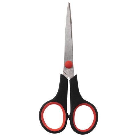 Ножницы STAFF EVERYDAY, 150 мм, бюджет, резиновые вставки, черно-красные, ПВХ чехол, 237497. 237497