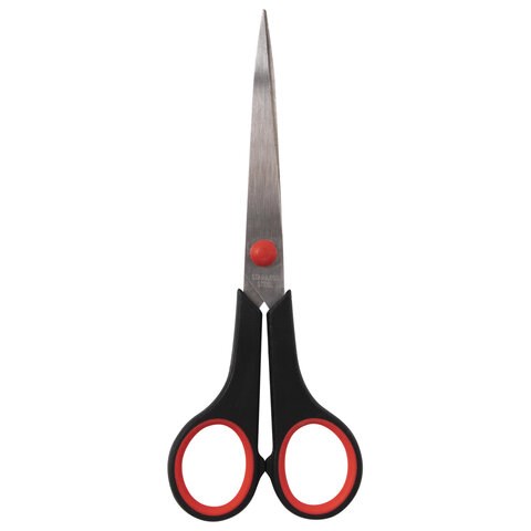 Ножницы STAFF EVERYDAY, 170 мм, бюджет, резиновые вставки, черно-красные, ПВХ чехол, 237498 237498