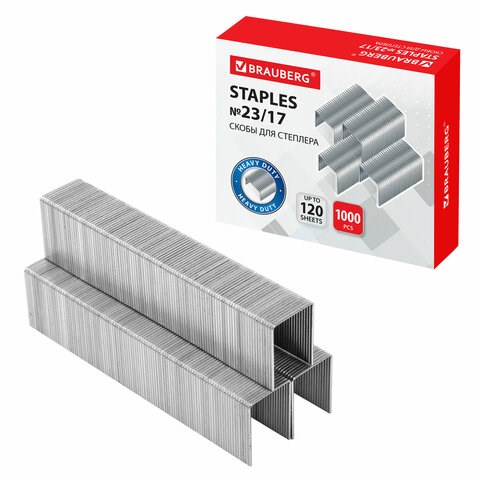 Скобы для степлера №23/17, 1000 штук, BRAUBERG, от 50 до 120 листов, 221164 221164