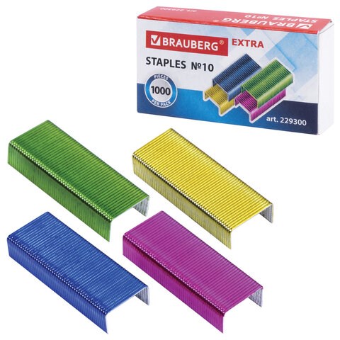 Скобы для степлера цветные №10, 1000 штук, BRAUBERG "EXTRA", до 20 листов, 229300 229300