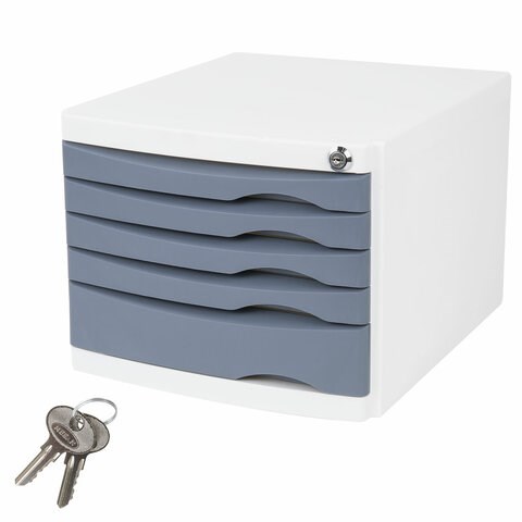 Бокс с замком и 5 выдвижными лотками, корпус и лотки серые, 235х300х355 мм, BRAUBERG "Office-Expert", 238048 238048