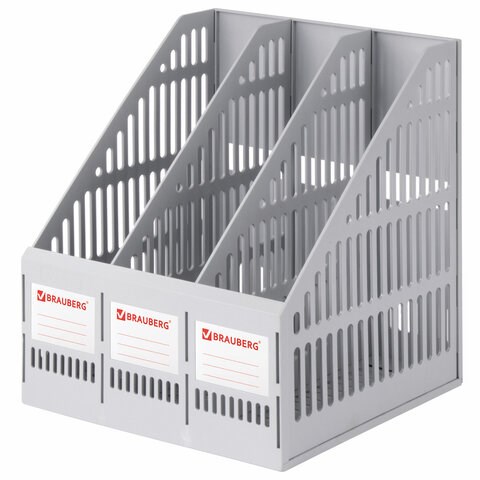 Лоток вертикальный для бумаг BRAUBERG "SMART-MAXI" (254х255х297 мм), 3 отделения, сетчатый, сборный, серый, 231524 231524