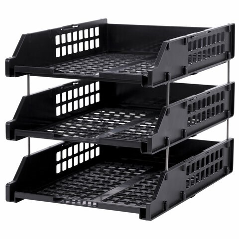 Лотки горизонтальные для бумаг, КОМПЛЕКТ 3 шт., 334х255х271 мм, черный, BRAUBERG GRAND OFFICE, 238109 238109