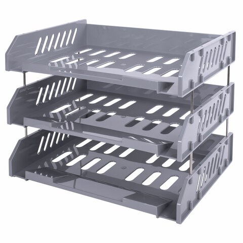 Лотки горизонтальные для бумаг, КОМПЛЕКТ 3 шт., 335х232х246 мм, серый, BRAUBERG FILE, 238108 238108