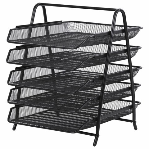 Лоток горизонтальный для бумаг BRAUBERG "Germanium", 5 секций, 370х355х295 мм, металл, черный, 237971 237971