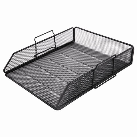 Лоток горизонтальный металлический для бумаг BRAUBERG "Germanium", А4 (260х337х77 мм), черный, 231954 231954