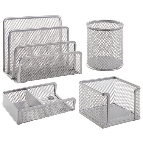 Настольный набор из металла BRAUBERG "Germanium", 4 предмета, серебристый, 231965 231965