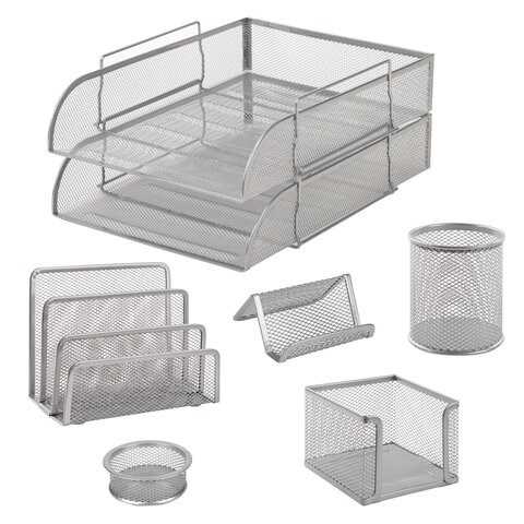 Настольный набор из металла BRAUBERG "Germanium", 7 предметов, серебристый, 231963 231963