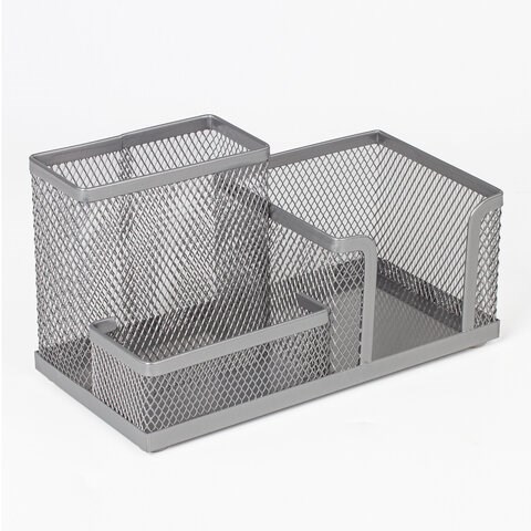 Подставка-органайзер BRAUBERG "Germanium", металлическая, 3 секции, 102*186*95 мм, серебристая, 231987 231987