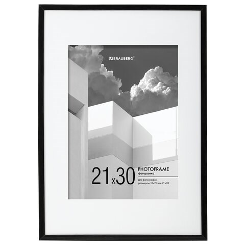 Рамка 21х30 см с паспарту 15х21 см небьющаяся, багет 5 мм, пластик, BRAUBERG "Smart", черная, 391280 391280