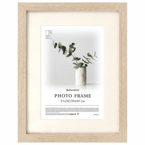 Рамка 30х40 см с паспарту 21х30 см, небьющаяся, багет 26 мм, МДФ, BRAUBERG "Ambassador", цвет дуб, 391369 391369