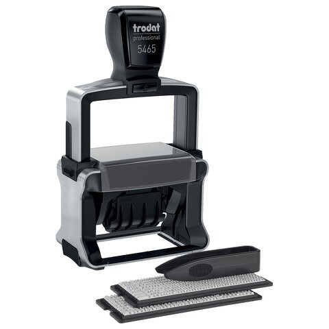 Датер самонаборный металлический, 4 строки+дата, оттиск 56х33 мм, сине-красный, TRODAT 5465, кассы в комплекте 230556