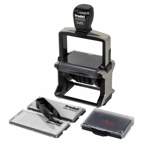 Датер самонаборный металлический, 6 строк+дата, оттиск 68х47 мм, сине-красный, TRODAT 5485, кассы в комплекте 231038