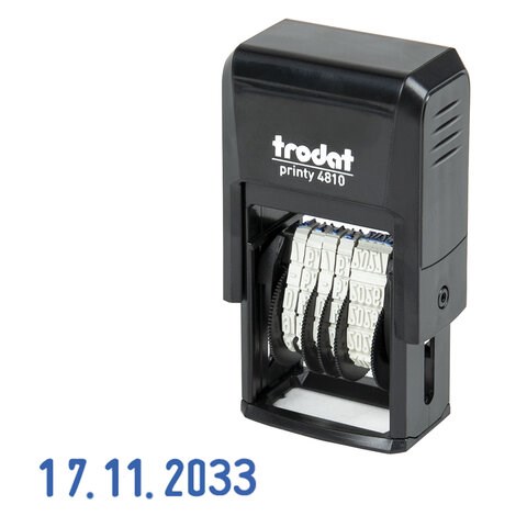 Датер-мини месяц цифрами, для банка, оттиск 20х3,8 мм, синий, TRODAT 4810 BANK, корпус черный 230717