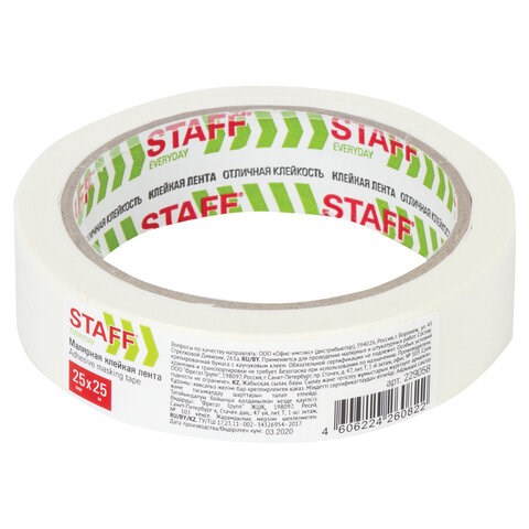 Клейкая лента малярная креппированная 25 мм x 25 м, STAFF, 229058 229058