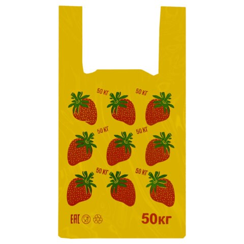 Пакет "майка" КОМПЛЕКТ 100 штук, 30+15х55, ПНД "Клубники", 15 мкм, LAIMA, 700793 700793