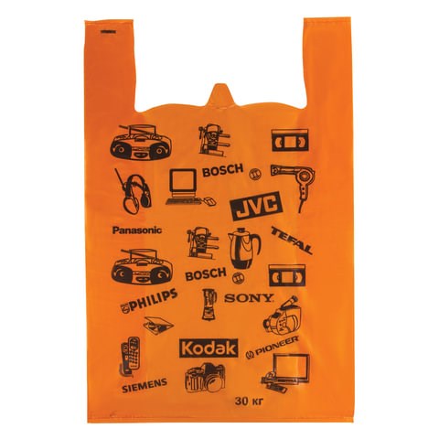 Пакеты "майка", КОМПЛЕКТ 100 шт., 42+18х65 см, ПНД, "Электрон", 18 мкм, ОРАНЖЕВЫЕ, ЮПЛАСТ, ЮМАЙ1010 604982