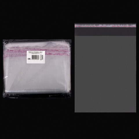Пакет БОПП с клеевым клапаном, КОМПЛЕКТ 100 шт., 20х25+4 см, толщина 30 мкм, с усиленным швом 608600