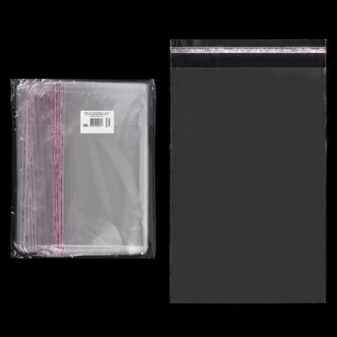 Пакет БОПП с клеевым клапаном, КОМПЛЕКТ 100 шт., 25х35+4 см, толщина 30 мкм, с усиленным швом 608602