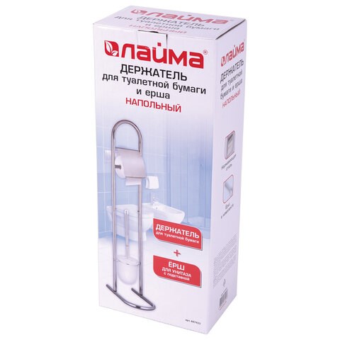 Стойка напольная ерш с подставкой + держатель туалетной бумаги, сталь/пластик, зеркальный, LAIMA, 607433 607433