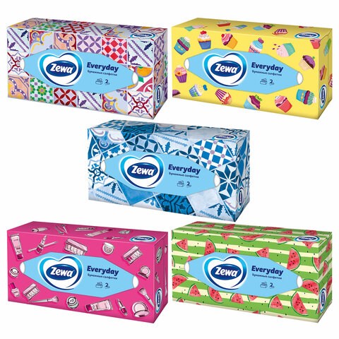 Салфетки косметические 100 штук в картонном боксе, 2-слойные, ZEWA Everyday, 24516, 6286 124758