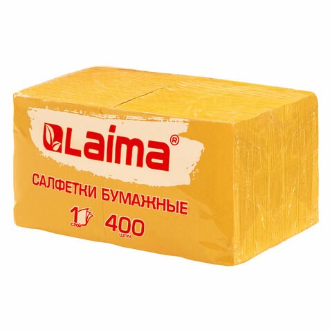 Салфетки бумажные 400 шт., 24х24 см, "Big Pack", жёлтые, 100% целлюлоза, LAIMA, 114726 114726
