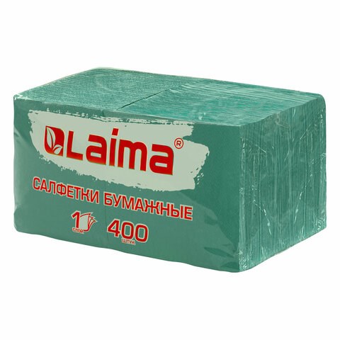 Салфетки бумажные 400 шт., 24х24 см, "Big Pack", зелёные, 100% целлюлоза, LAIMA, 114728 114728