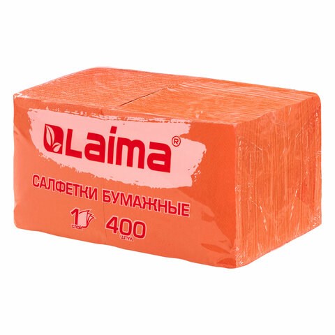 Салфетки бумажные 400 шт., 24х24 см, "Big Pack", оранжевые, 100% целлюлоза, LAIMA, 114729 114729