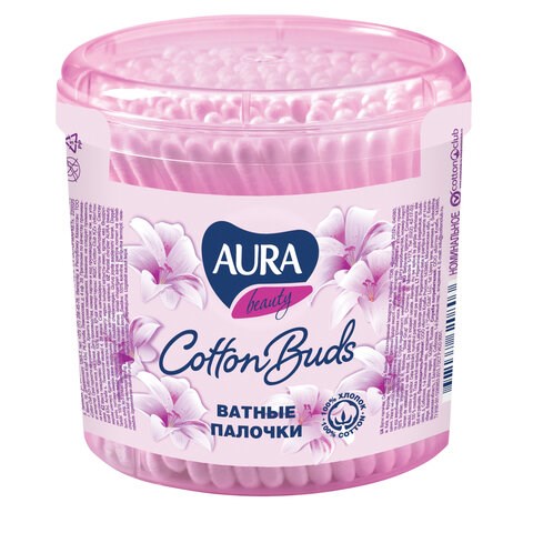 Ватные палочки КОМПЛЕКТ 200 шт., AURA, пластиковый стакан, 20803, 13144 127814