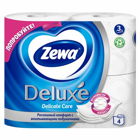 Бумага туалетная 3-х слойная, 4 рулона (4х18 м), белая, ZEWA Deluxe, 3228 126248