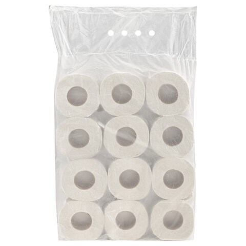 Бумага туалетная бытовая, спайка 12 шт. (12 рулонов х 44 м), СЕРАЯ, на втулке (эконом), М-28 128322