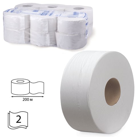 Бумага туалетная 200 м, KIMBERLY-CLARK Scott, КОМПЛЕКТ 12 шт., Performance Jumbo, 2-слойная, белая, артикул 8512 126127