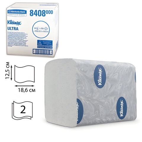 Бумага туалетная листовая KIMBERLY-CLARK Kleenex, КОМПЛЕКТ 36 шт., Ultra, 200 л., 18,6х12,5 см, 2-слойная, артикул 8408 126128