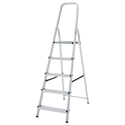 Стремянка алюминиевая 5 ступеней, высота площадки 1,04м, дуга безопасности 0,6м, площадка 26х26см, до 150кг, вес 4кг, НОВАЯ ВЫСОТА, 1110105 609081