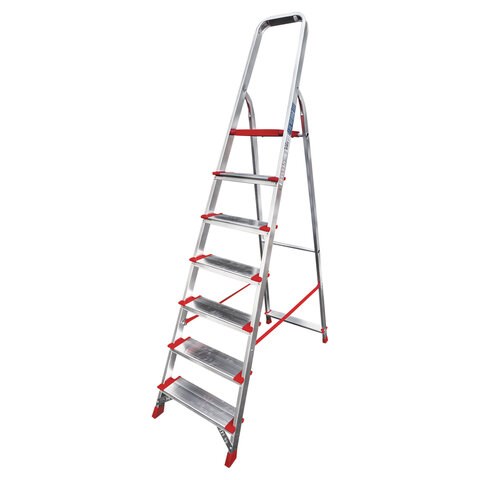 Стремянка алюминиевая 7 ШИРОКИХ СТУПЕНЕЙ 13 см, площадка 1,5 м, нагрузка 225 кг, вес 8 кг, НОВАЯ ВЫСОТА, 3117107, 5110107/3117107 604887
