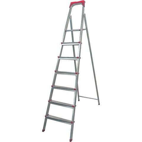 Стремянка стальная 7 ступеней, верхняя площадка 1,55 м, до 150 кг, облегченная, вес 8,74 кг, UFUK, ТУ 21/KRM507 600113
