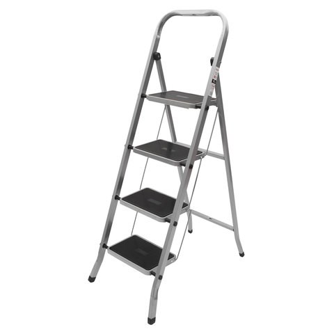 Стремянка стальная КЛАСС ПЛЮС, 4 ШИРОКИЕ СТУПЕНИ 20х30 см, верхняя площадка 91 см, до 120 кг, 123304 605744