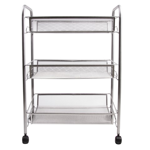 Этажерка (тележка) BRABIX офисно-бытовая 3 яруса, на колесах, металл, серебристая, 43,5х26х62,5 см, 603752 603752