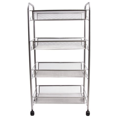 Этажерка (тележка) BRABIX офисно-бытовая 4 яруса, на колесах, металл, серебристая, 43,5х26х83,5 см, 603754 603754