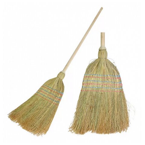 Веник-метла сорго ЛЮБАША, натуральный, 5-ти прошивной, деревянный черенок 100 см, 400х350 мм, 605368 605368