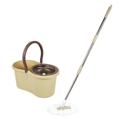 Комплект для уборки: швабра, ведро 7 л/5 л с отжимом центрифуга, 2 насадки, бежевый, LAIMA, 607488 607488