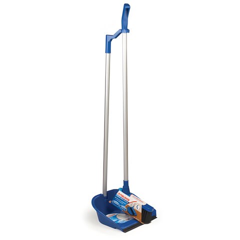Совок для мусора + щетка, пластик, резиновая кромка, алюминиевые рукоятки 70 см, синий, LAIMA, 601472 601472