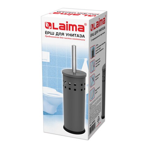 Ерш для унитаза LAIMA, с подставкой, металл, серый, матовый, 604961 604961